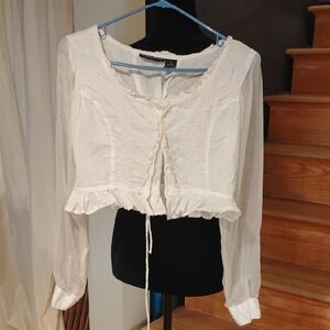 Speed Limit Cropped White Ruffled Top